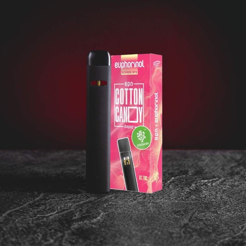 Prémium EPN Dispod 0,5 ml félszintetikus EPN kannabinoiddal, édes és játékos Cotton Candy aromaprofillal, élénkítő és kiegyensúlyozott hatás a tudatosság csökkenése nélkül, egyszer használatos vape a Kratom Worldtől