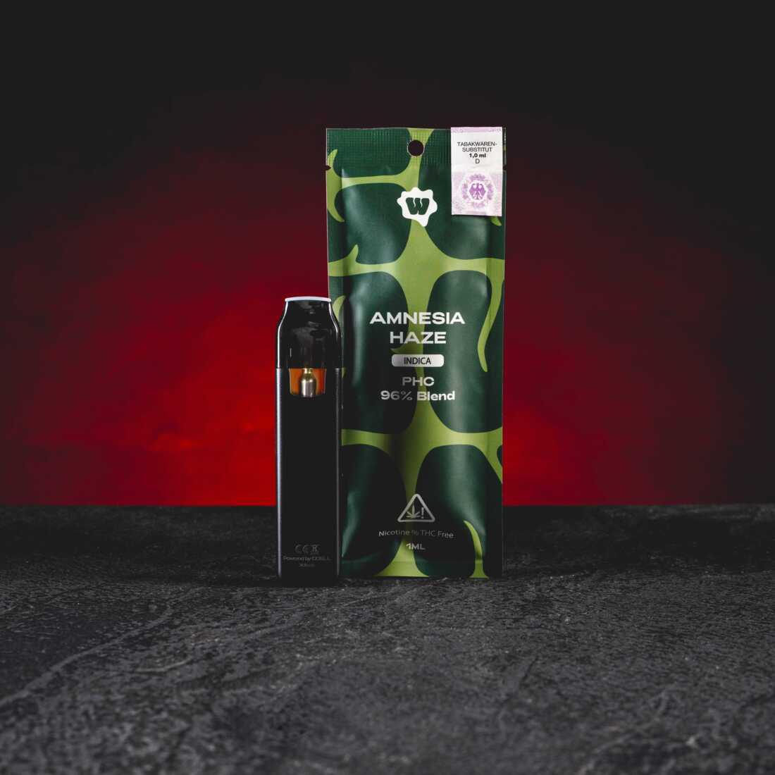 Kratom World PHC Vape 96% 1ml Amnesia Haze – prémium PHC vape friss haze aromával, gyógynövényes jegyekkel és enyhén citrusos karakterrel