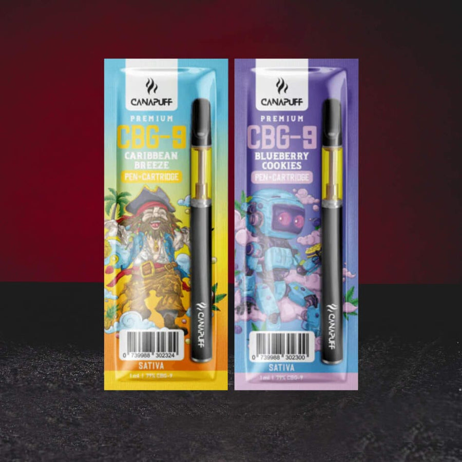 Vape Set CBG9 79% 1ml – prémium vape set CBG9 kannabinoiddal Blueberry Cookies és Caribbean Breeze variánsokban