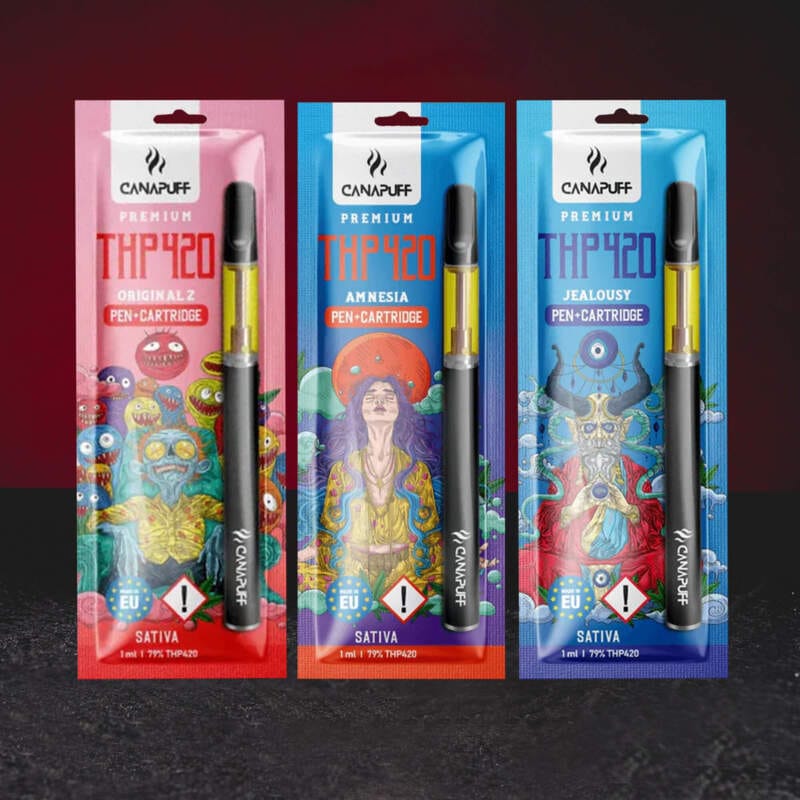 Vape Set THP420 1ml 79% – prémium vape szett THP420 kannabinoiddal Jealousy, Original Z és Amnesia változatokban