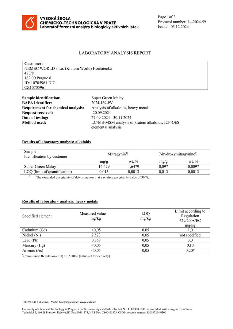 kratom világ laboratóriumi vizsgálatok super green malay kratom alkaloidok nehézfémek eladása ellenőrzött